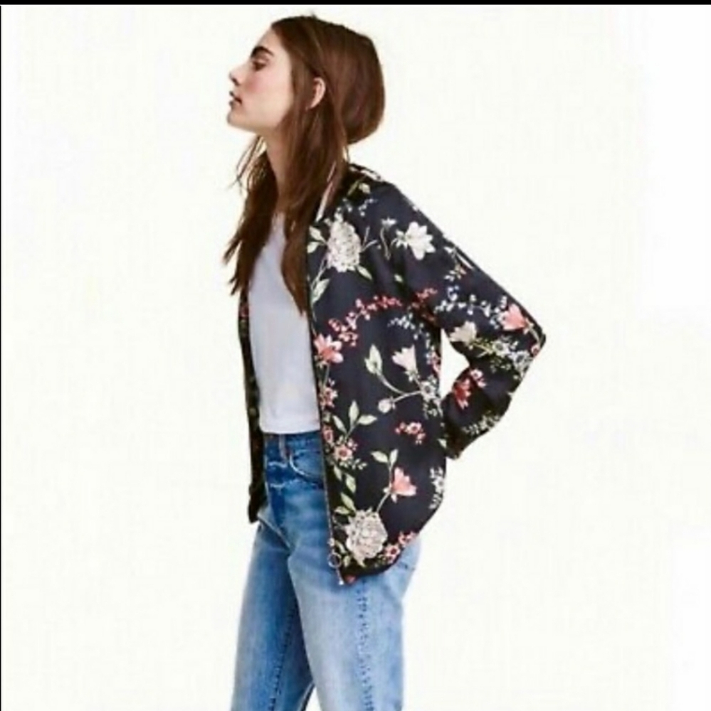 H&M silky floral bomber jacket